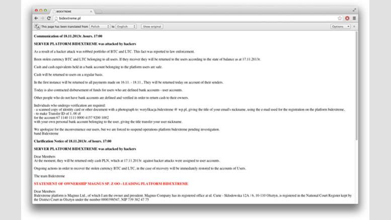 Bitcoin Exchange Bidextreme.pl Hacked, BTC and LTC Stolen