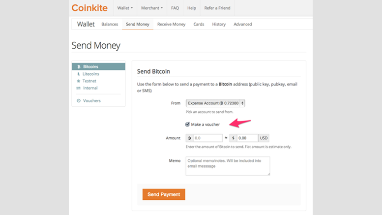 New CoinKite Features: Bitcoin/Litecoin by Email, Voucher Creation