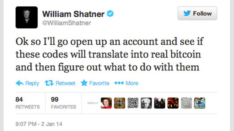 William Shatner Dabbling in Bitcoin