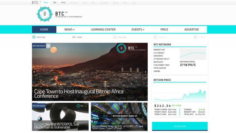 Million Dollar Bitcoin Domain Name BTC.com Launches Bitcoin And Digital Currency Industry Portal