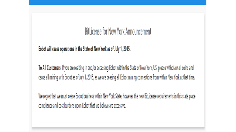 BitLicense Damage: Eobot Ceases New York Operations